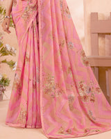 Vishal Prints Pink Digital Printed Cotton Brasso Saree With Fancy Border