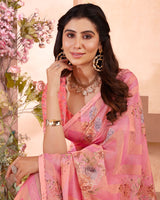 Vishal Prints Pink Digital Printed Cotton Brasso Saree With Fancy Border