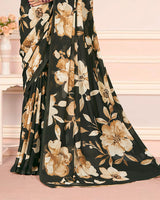 Vishal Prints Charcoal Black Digital Print Weightless Georgette Saree