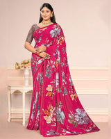 Vishal Prints Raspberry Pink Digital Print Weightless Georgette Saree