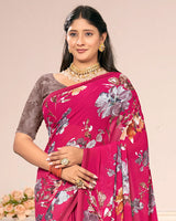 Vishal Prints Raspberry Pink Digital Print Weightless Georgette Saree