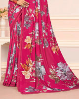 Vishal Prints Raspberry Pink Digital Print Weightless Georgette Saree