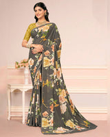 Vishal Prints Light Coffee Brown Digital Print Weightless Georgette Saree