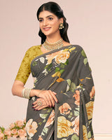 Vishal Prints Light Coffee Brown Digital Print Weightless Georgette Saree