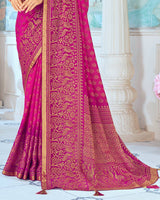 Vishal Prints Fuchsia Designer Silk Brasso Traditional Print Saree With Tassel