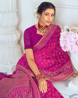 Vishal Prints Fuchsia Designer Silk Brasso Traditional Print Saree With Tassel