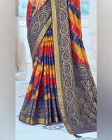 Vishal Prints Ink Blue Designer Silk Brasso Traditional Print Saree With Tassel