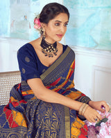 Vishal Prints Ink Blue Designer Silk Brasso Traditional Print Saree With Tassel
