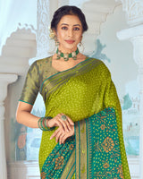 Vishal Prints Olive Yellow Designer Silk Brasso Traditional Print Saree With Tassel