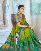 Vishal Prints Olive Yellow Designer Silk Brasso Traditional Print Saree With Tassel