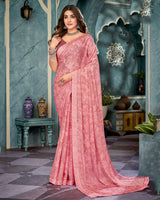 Vishal Prints Dusty Pink Printed Criva Crepe Saree With Fancy Border