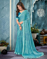 Vishal Prints Pastel Teal Blue Printed Criva Crepe Saree With Fancy Border