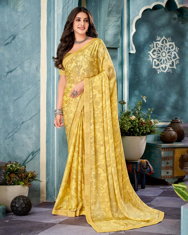 Vishal Prints Light Mustard Printed Criva Crepe Saree With Fancy Border