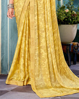Vishal Prints Light Mustard Printed Criva Crepe Saree With Fancy Border