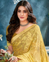 Vishal Prints Light Mustard Printed Criva Crepe Saree With Fancy Border