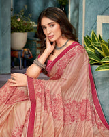 Vishal Prints Dusty Red Printed Criva Crepe Saree With Fancy Border
