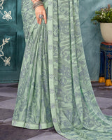 Vishal Prints Mist Green Printed Criva Crepe Saree With Fancy Border