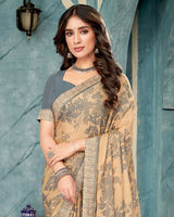 Vishal Prints Sandy Beige Printed Criva Crepe Saree With Fancy Border