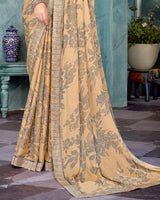 Vishal Prints Sandy Beige Printed Criva Crepe Saree With Fancy Border