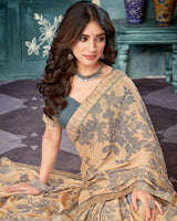 Vishal Prints Sandy Beige Printed Criva Crepe Saree With Fancy Border