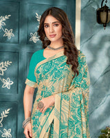 Vishal Prints Royal Beige Printed Criva Crepe Saree With Fancy Border