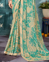 Vishal Prints Royal Beige Printed Criva Crepe Saree With Fancy Border