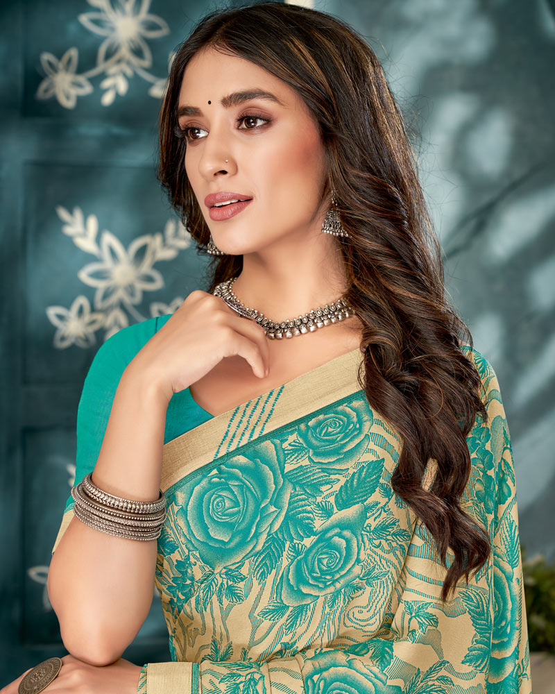 Vishal Prints Royal Beige Printed Criva Crepe Saree With Fancy Border