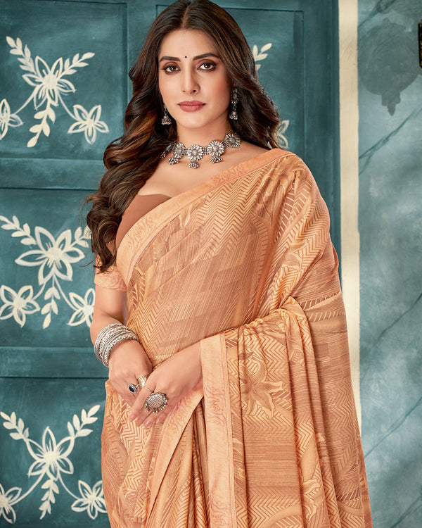 Vishal Prints Pastel Orange Printed Criva Crepe Saree With Fancy Border