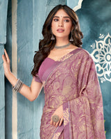 Vishal Prints Old Rose Printed Criva Crepe Saree With Fancy Border