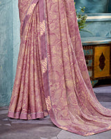 Vishal Prints Old Rose Printed Criva Crepe Saree With Fancy Border