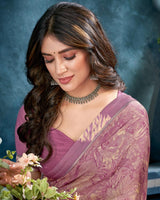 Vishal Prints Old Rose Printed Criva Crepe Saree With Fancy Border