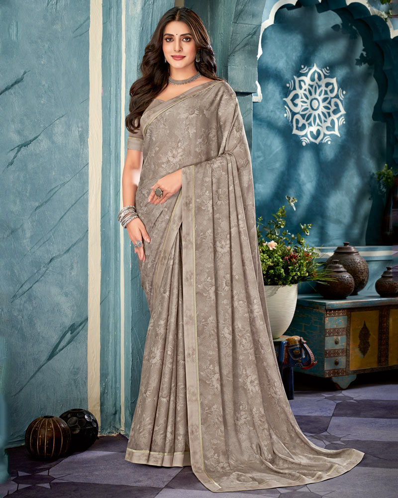 Vishal Prints Del Rio Grey Printed Criva Crepe Saree With Fancy Border