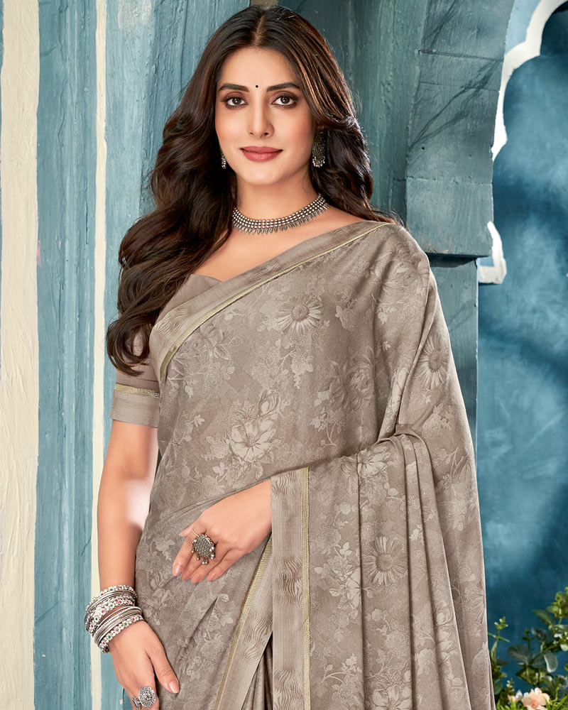 Vishal Prints Del Rio Grey Printed Criva Crepe Saree With Fancy Border