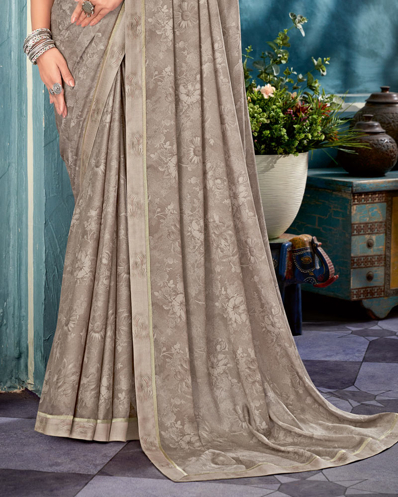 Vishal Prints Del Rio Grey Printed Criva Crepe Saree With Fancy Border