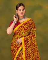 Vishal Prints Mustard Printed Chiffon Saree With Fancy Border