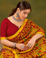 Vishal Prints Mustard Printed Chiffon Saree With Fancy Border