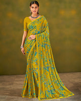Vishal Prints Mustard Printed Chiffon Saree With Fancy Border