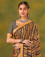 Vishal Prints Orange Printed Chiffon Saree With Fancy Border