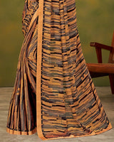 Vishal Prints Orange Printed Chiffon Saree With Fancy Border
