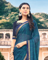 Vishal Prints Ink Blue Moss Chiffon Printed Saree With Border