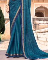Vishal Prints Ink Blue Moss Chiffon Printed Saree With Border