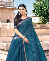 Vishal Prints Ink Blue Moss Chiffon Printed Saree With Border