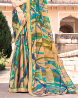Vishal Prints Sand Brown Moss Chiffon Printed Saree With Border