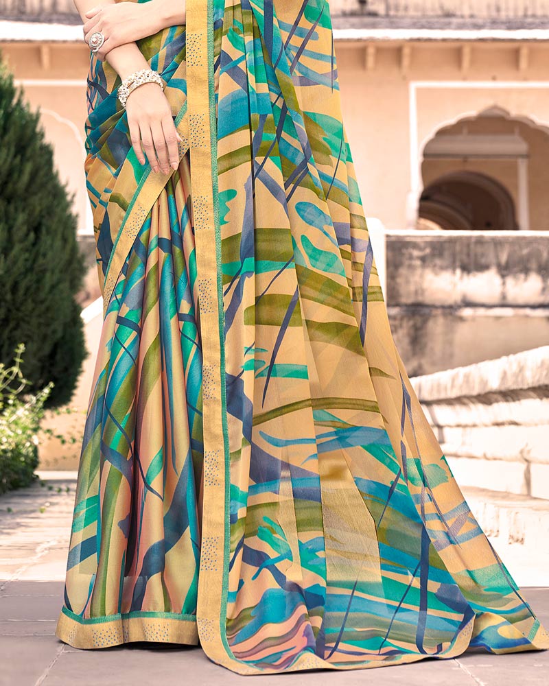 Vishal Prints Sand Brown Moss Chiffon Printed Saree With Border