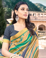 Vishal Prints Sand Brown Moss Chiffon Printed Saree With Border