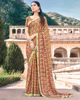 Vishal Prints Lime Yellow Moss Chiffon Printed Saree With Border