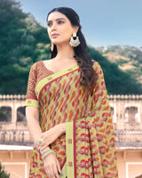 Vishal Prints Lime Yellow Moss Chiffon Printed Saree With Border