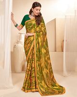 Vishal Prints Light Mustard Printed Chiffon Saree With Fancy Border