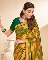 Vishal Prints Light Mustard Printed Chiffon Saree With Fancy Border