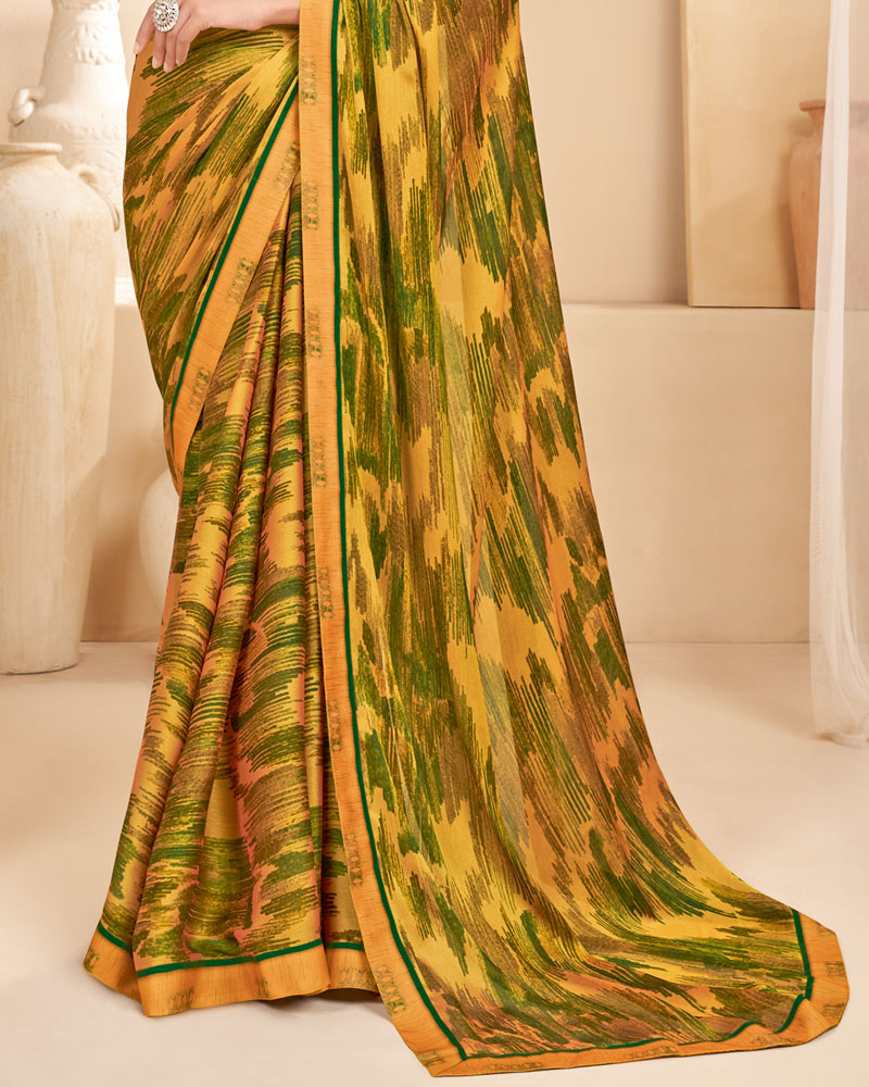 Vishal Prints Light Mustard Printed Chiffon Saree With Fancy Border